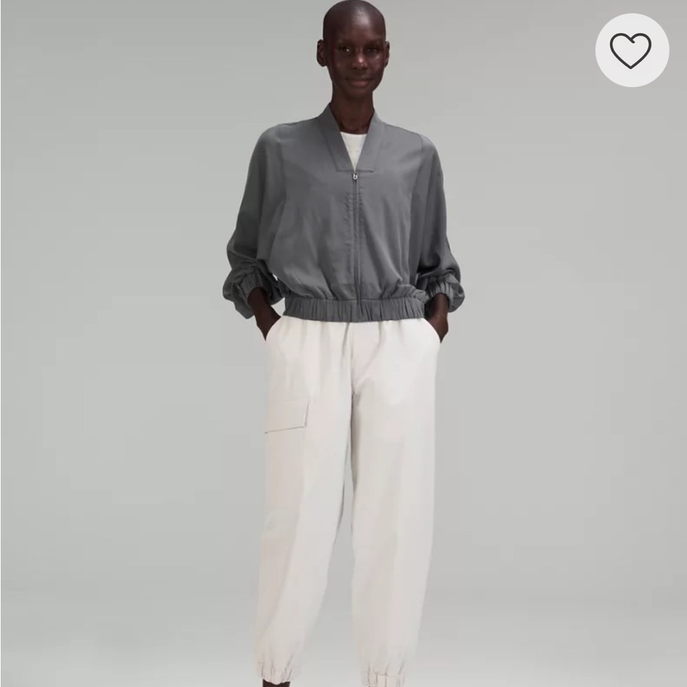 Lululemon Lab gathered waist cropped bomber track jacket Grey size 12 NWT!